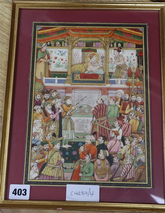 Indian School, gouache and watercolour on paper heightened with gilt, A gathering of noblemen,
